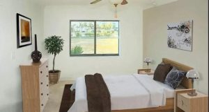bright bedroom with large window