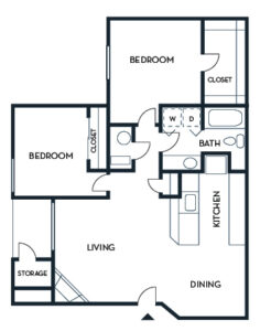 2 Bedroom / 1 Bath, Apex Floor Plan